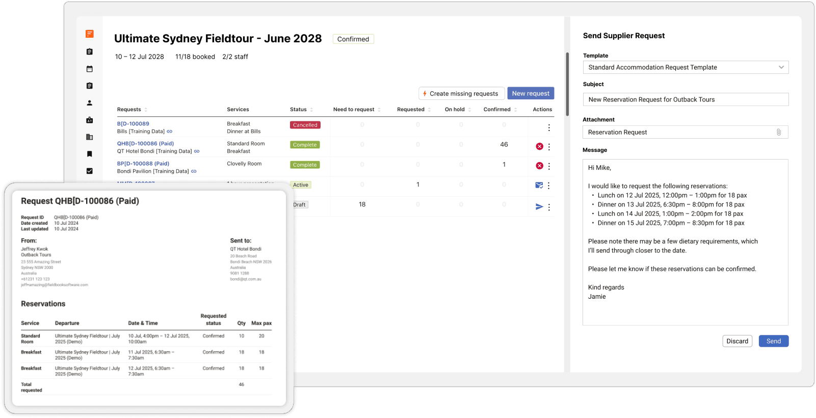 Fieldbook’s supplier managment features
