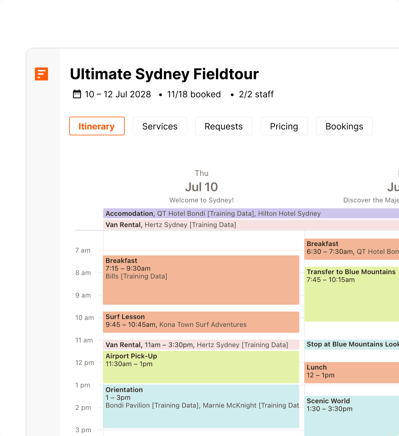 Fieldbook drag and drop calendar for easy custom itiineraries