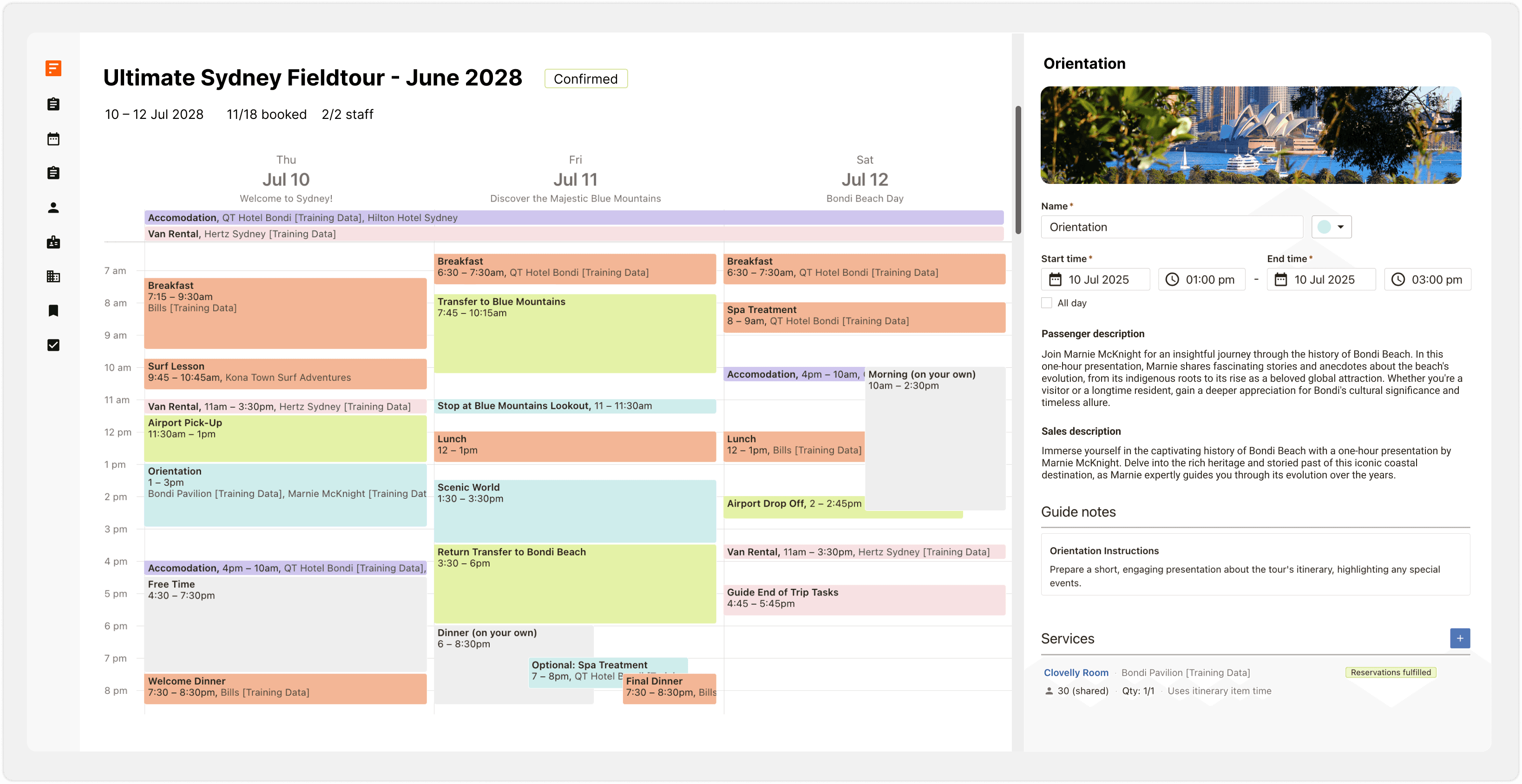 Example of Fieldbook’s itinerary builder