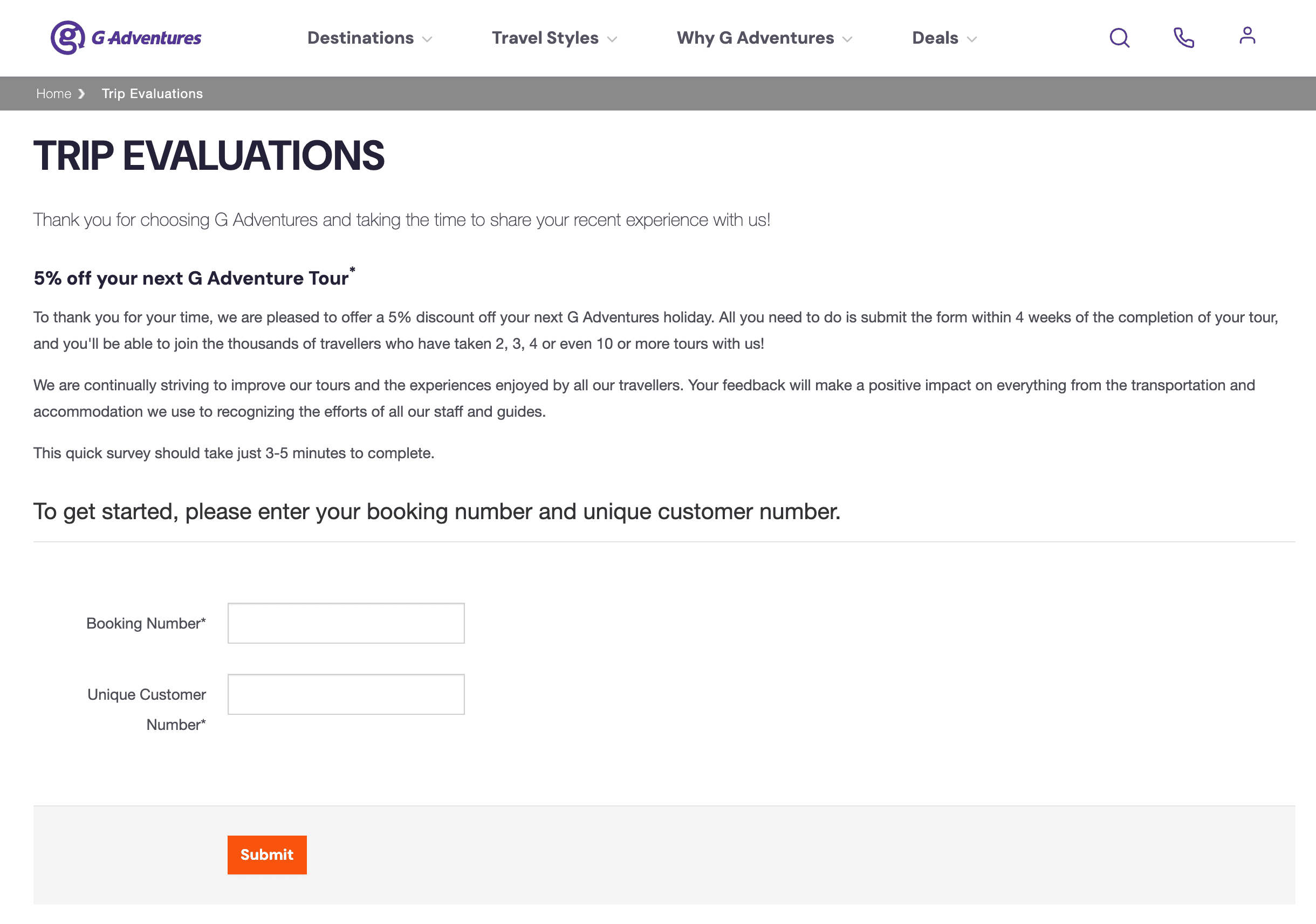 An example guest feedback form offering 5% off the next tour for guests who complete it.