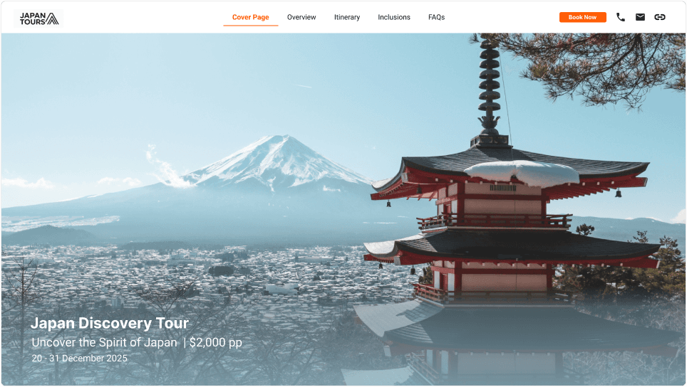 An example tour brochure/sales proposal generated by Fieldbook