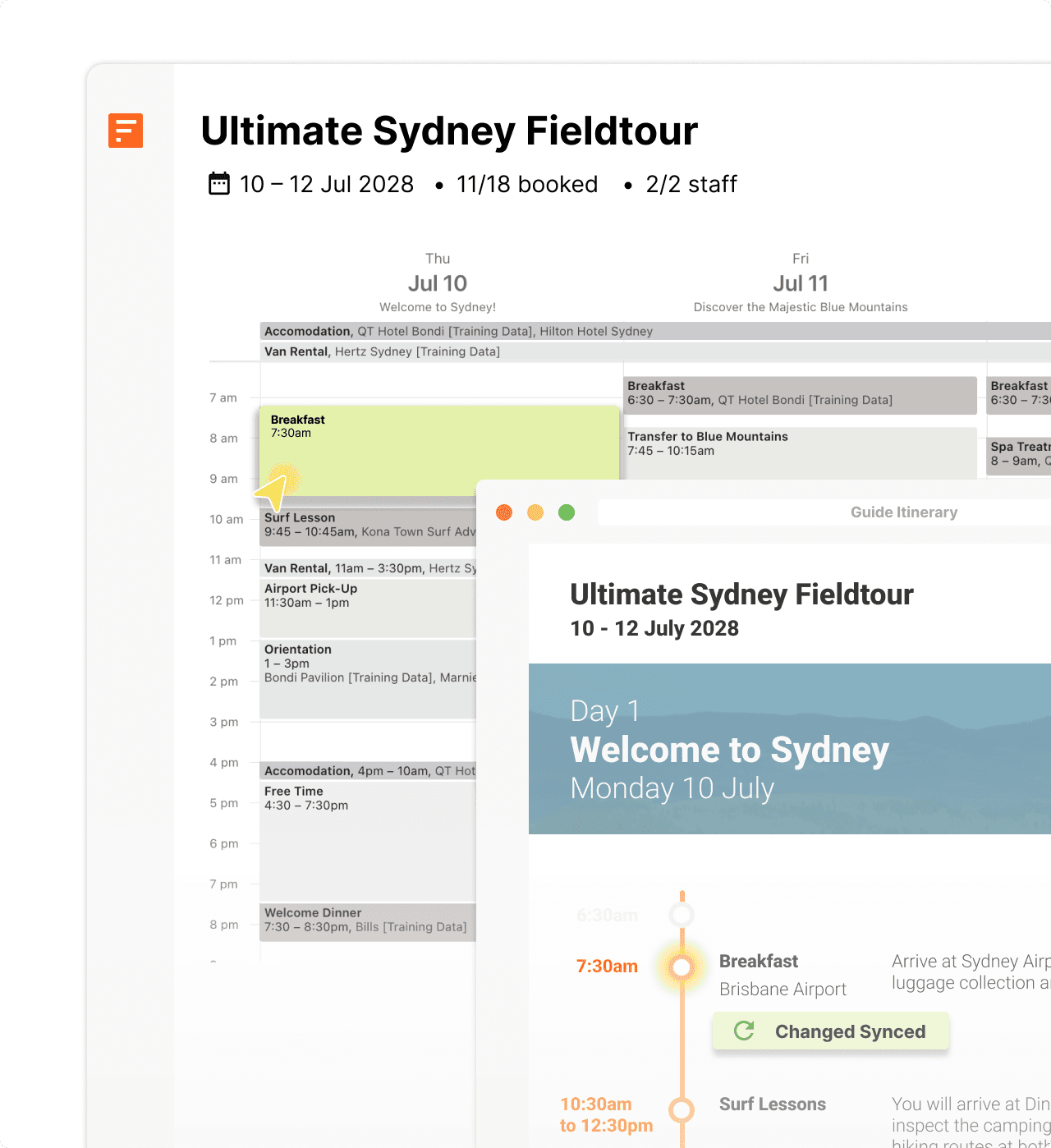 Fieldbook automatically syncs all your trip information and updates with guides