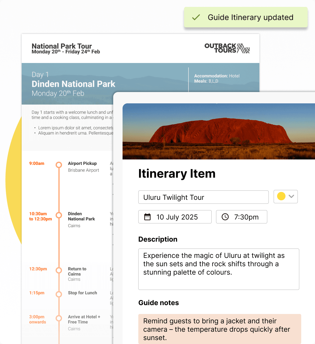 Fieldbook automatically syncs all your trip information and updates with guides