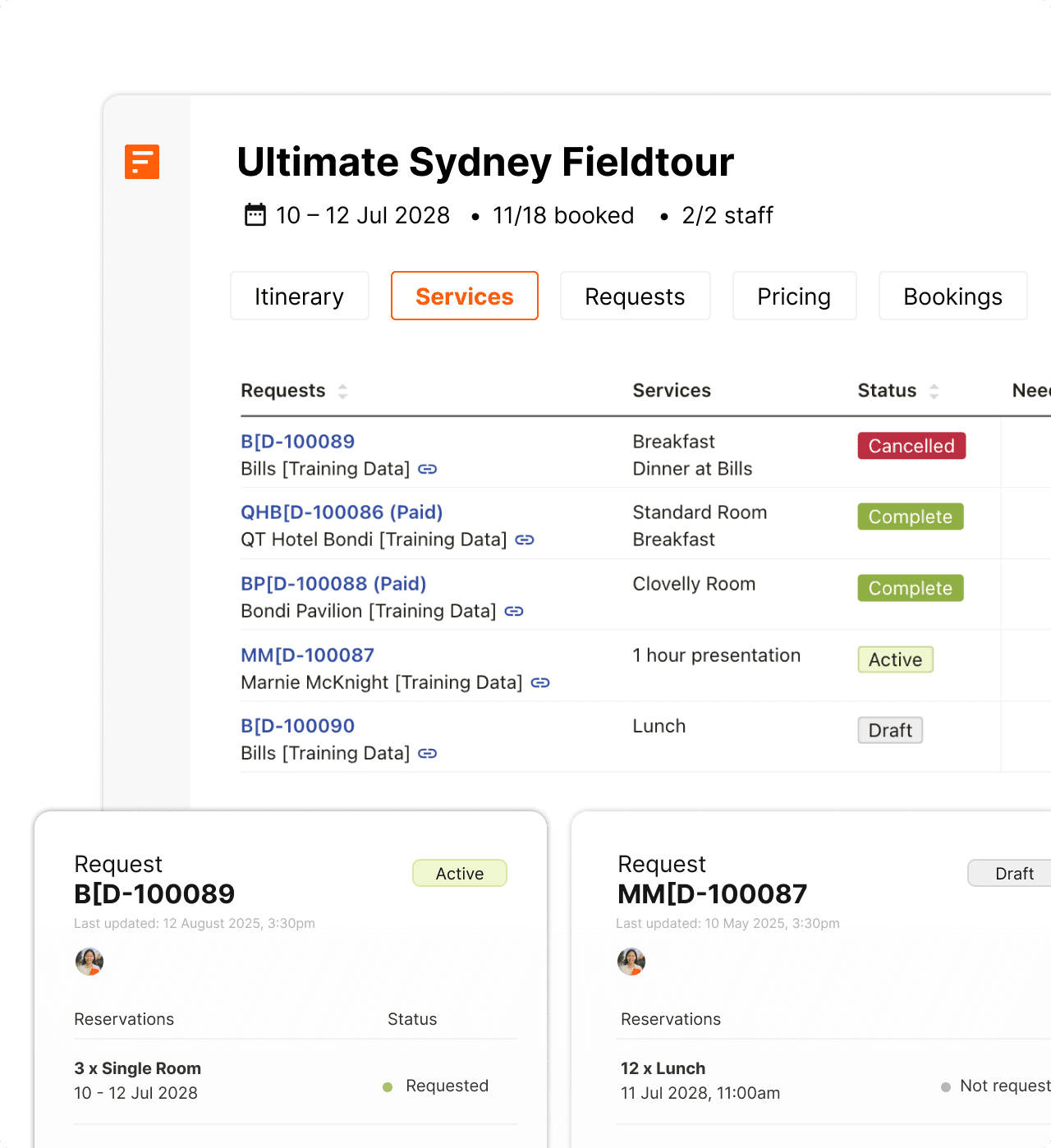 Fieldbook automatically syncs supplier reservations with running and planned trips